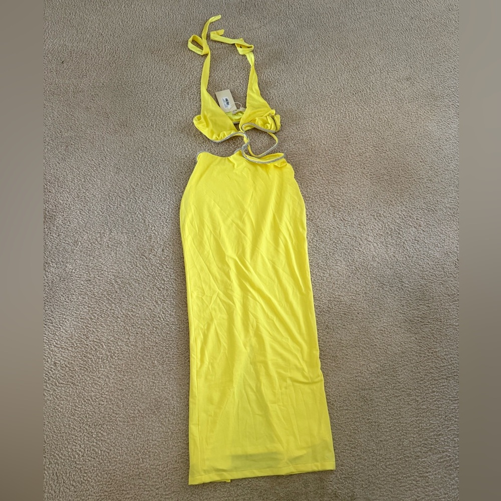 Meshki Yellow Nicha Diamante Cut Out Midi Dress - Picture 6 of 10